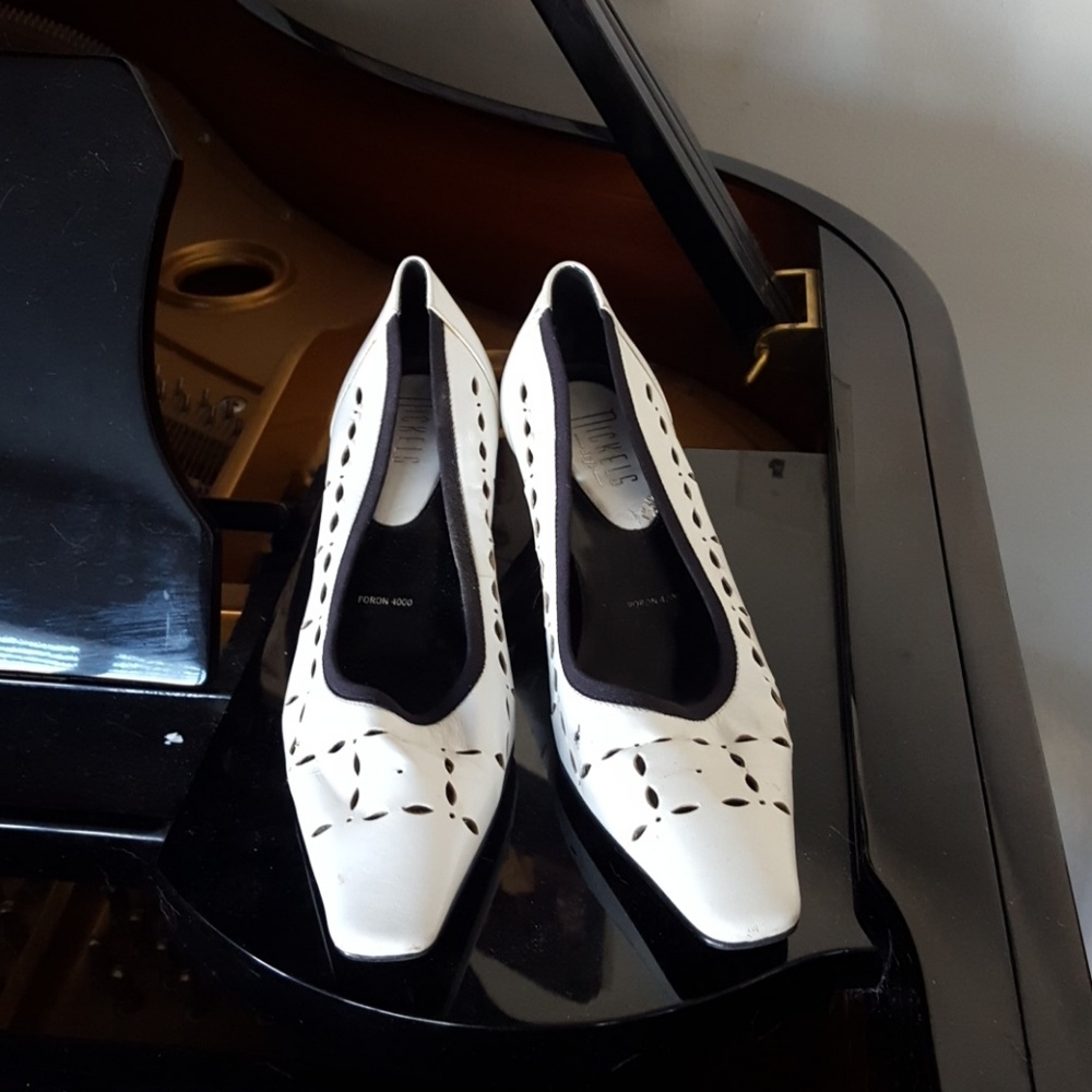 7 for $50 Vintage white leather heels with cutouts
